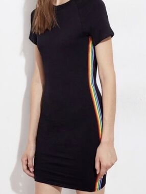 Silence + Noise Rainbow Stripe Bodycon Short Sleeve Dress Size S